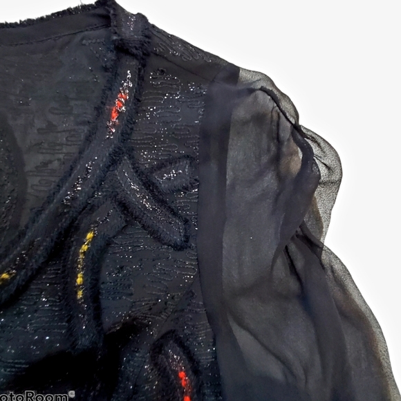 Lecoanet Hemant Paris 100% Silk Black Swirl Embroidered Crop Evening Jacket 44 M - Picture 6 of 13